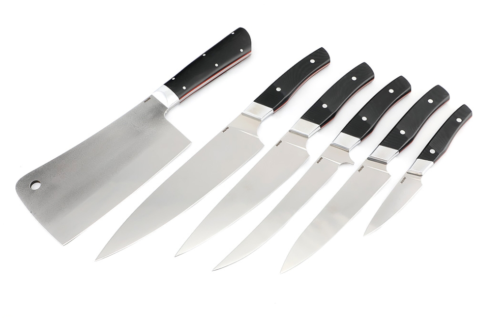 Набор кухонных ножей с тяпкой, на подставке (N690 G10 черная 5шт.)