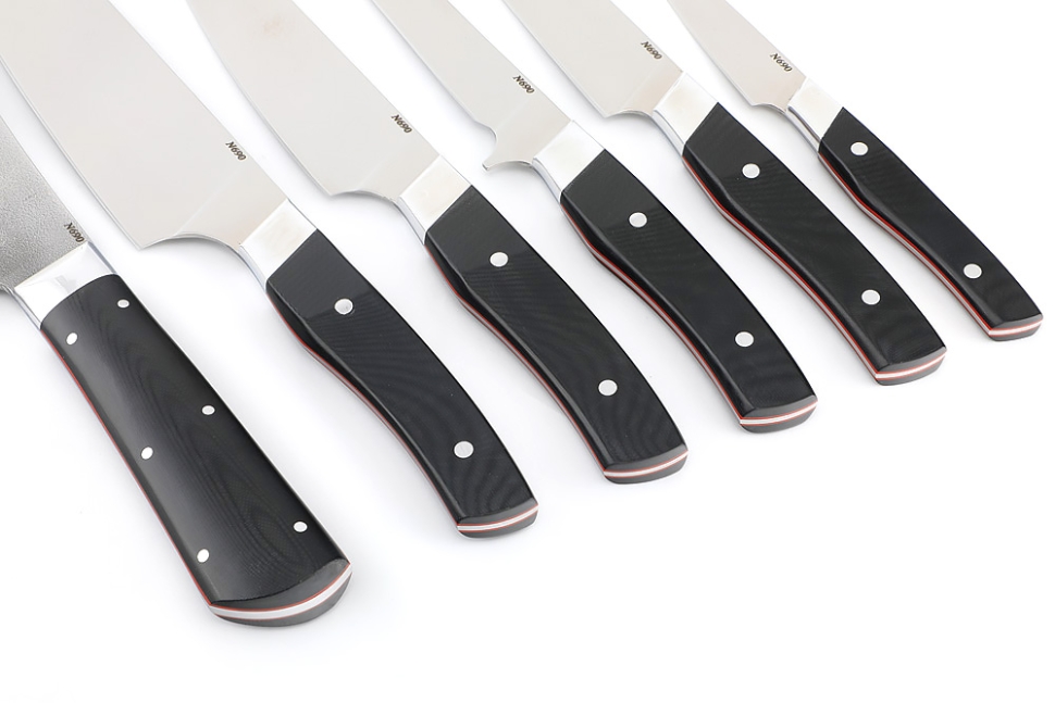 Набор кухонных ножей с тяпкой, на подставке (N690 G10 черная 5шт.)