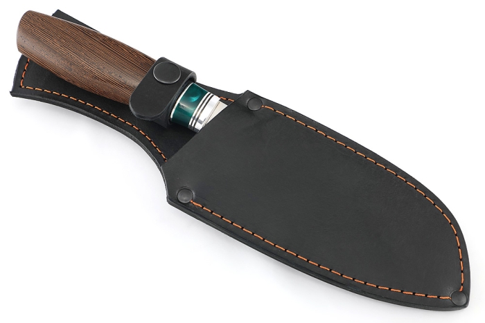 Кухонный нож Сантоку средний (широкий) кованая сталь 95x18 рукоять вставка акрил зеленый, венге