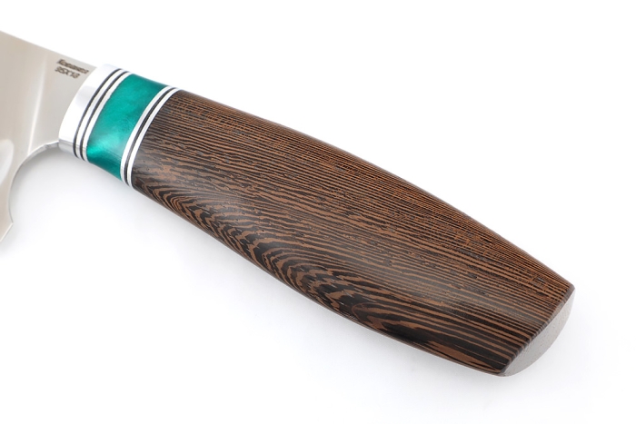 Кухонный нож Сантоку средний (широкий) кованая сталь 95x18 рукоять вставка акрил зеленый, венге