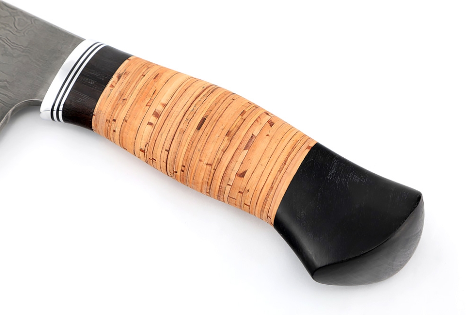 Кухонный Топорик сталь дамаск рукоять дюраль, черный граб, береста