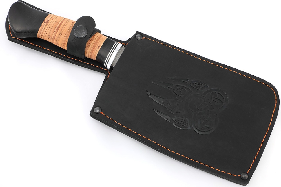 Кухонный Топорик сталь дамаск рукоять дюраль, черный граб, береста