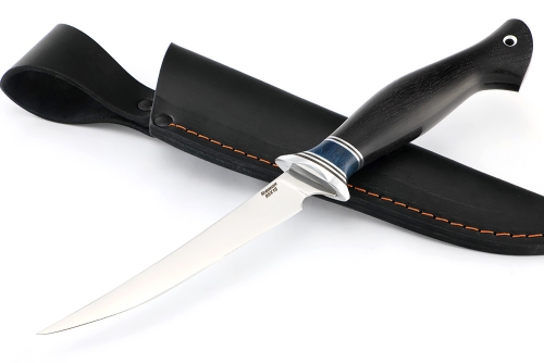 Нож Филейный малый (узкий, 95Х18, карельская береза синяя, черный граб)