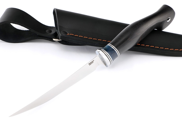 Нож Филейный малый (узкий, 95Х18, карельская береза синяя, черный граб)