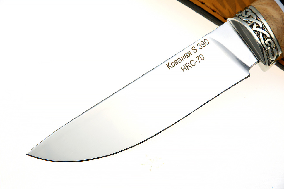 Нож Рысь (S390, наборная стабилизированная карельская берёза - мельхиор)