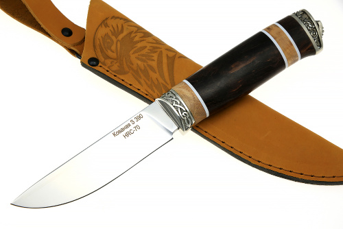 Нож Рысь (S390, наборная стабилизированная карельская берёза - мельхиор)