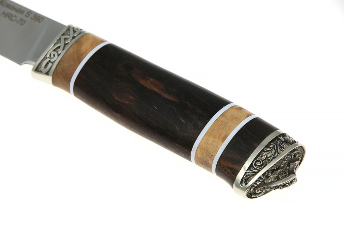 Нож Рысь (S390, наборная стабилизированная карельская берёза - мельхиор)