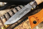 Нож Флагман (ламинат - 9ХС и дамаск с никелем, рукоять береста, гарда мельхиор) - Нож Флагман (ламинат - 9ХС и дамаск с никелем, рукоять береста, гарда мельхиор)