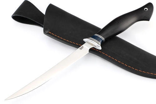 Нож Филейный средний (узкий, 95Х18, карельская береза синяя, черный граб)