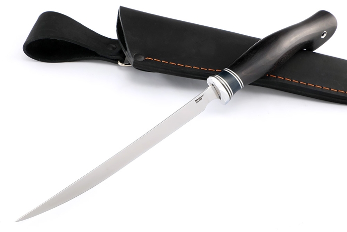 Нож Филейный средний (узкий, 95Х18, карельская береза синяя, черный граб)