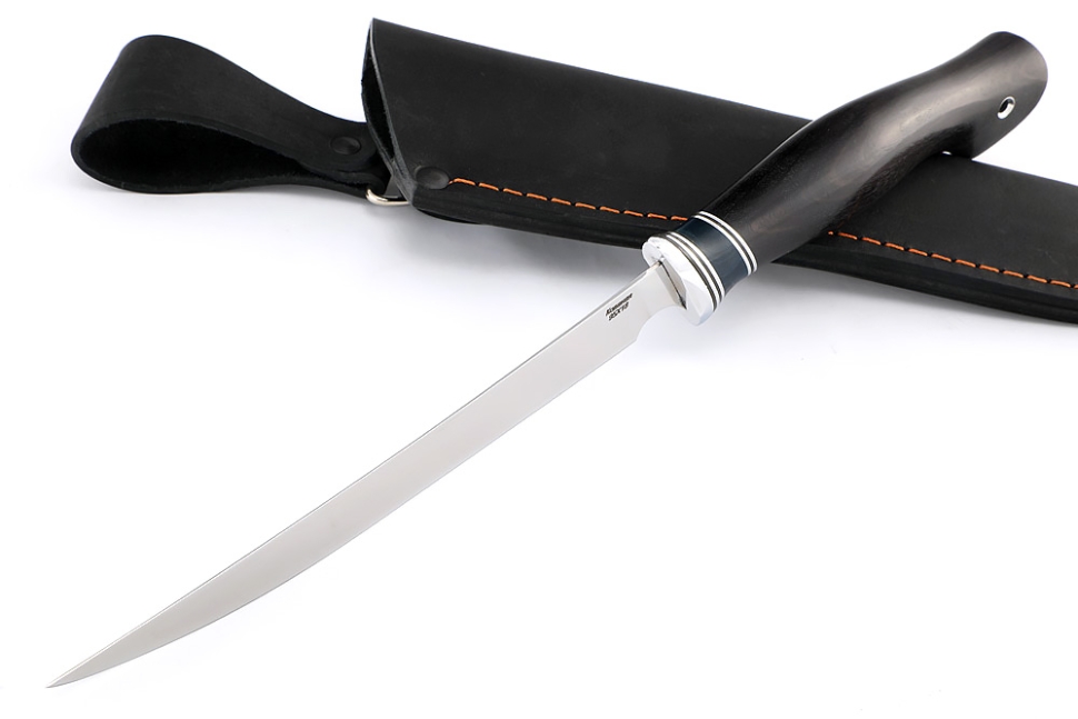 Нож Филейный средний (узкий, 95Х18, карельская береза синяя, черный граб)