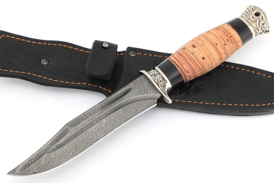 Нож Атака (дамаск-долы, береста, мельхиор)