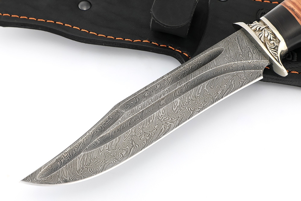 Нож Атака (дамаск-долы, береста, мельхиор)
