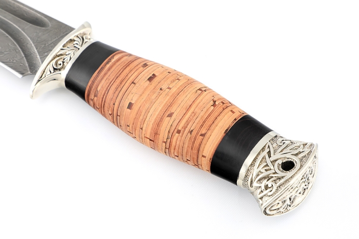 Нож Атака (дамаск-долы, береста, мельхиор)