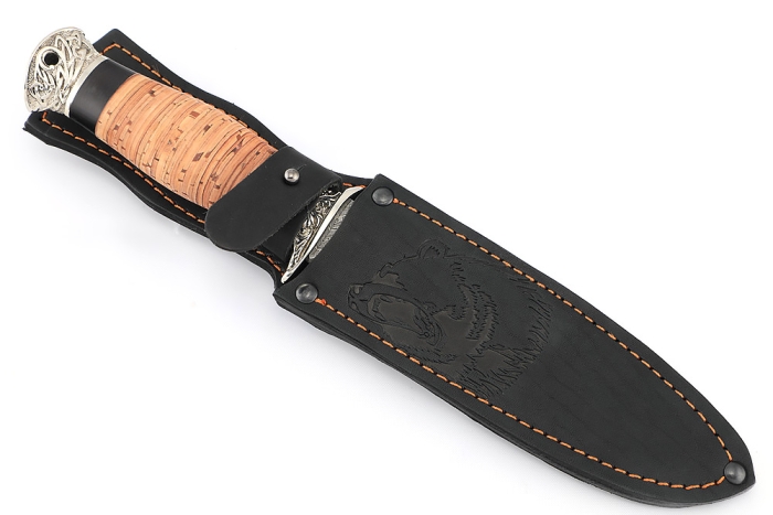 Нож Атака (дамаск-долы, береста, мельхиор)