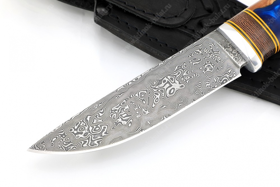 Нож Рысь (нержавеющий дамаск, венге, гибрид карельской берёзы и акрила)