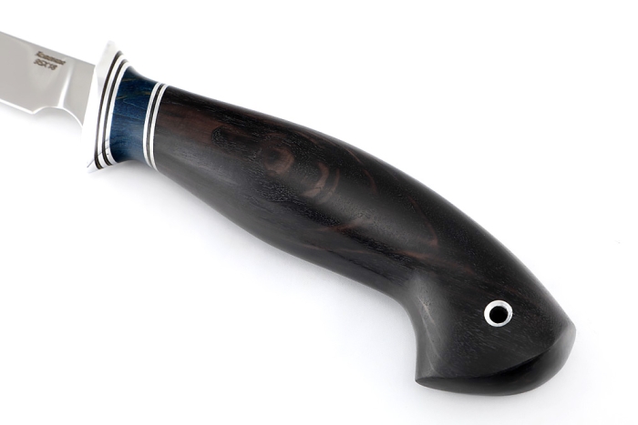 Нож Филейный большой (узкий, 95Х18, черный граб, вставка карельская береза синяя)