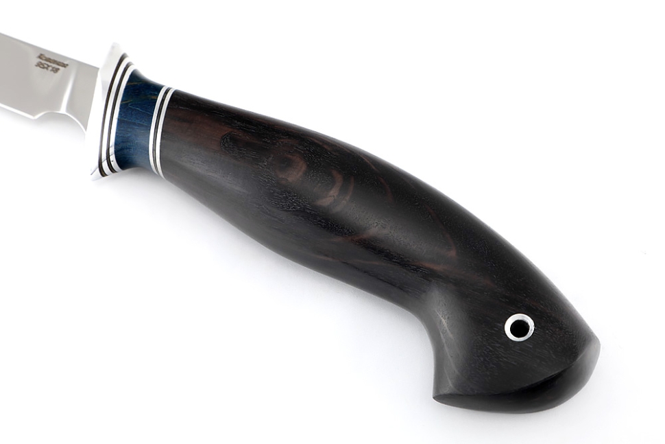 Нож Филейный большой (узкий, 95Х18, черный граб, вставка карельская береза синяя)