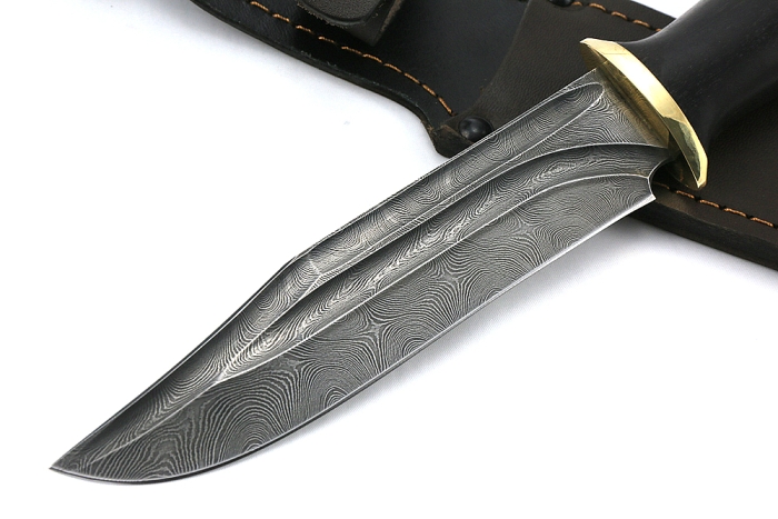 Нож Атака (дамаск-долы, чёрный граб)
