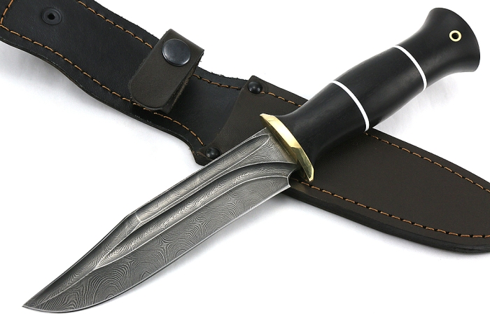 Нож Атака (дамаск-долы, чёрный граб)