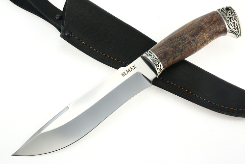 Нож Викинг (порошковая сталь Elmax, стабилизированная карельская берёза - мельхиор)