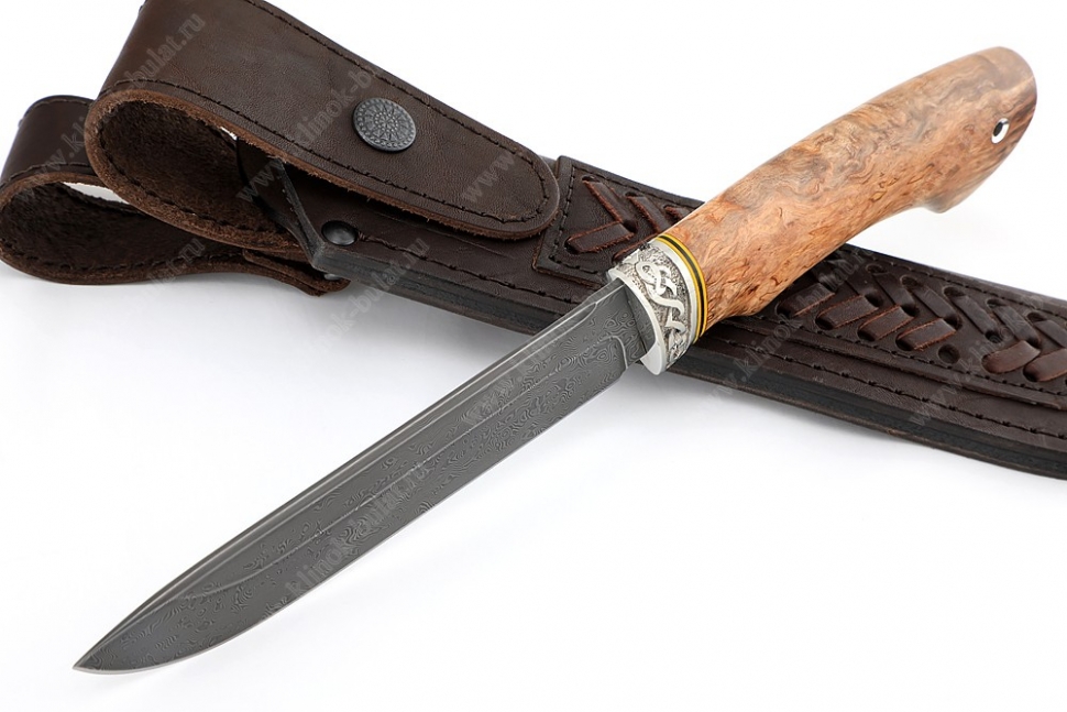 Нож Скат (нержавеющий дамаск, стабилизированная карельская берёза)