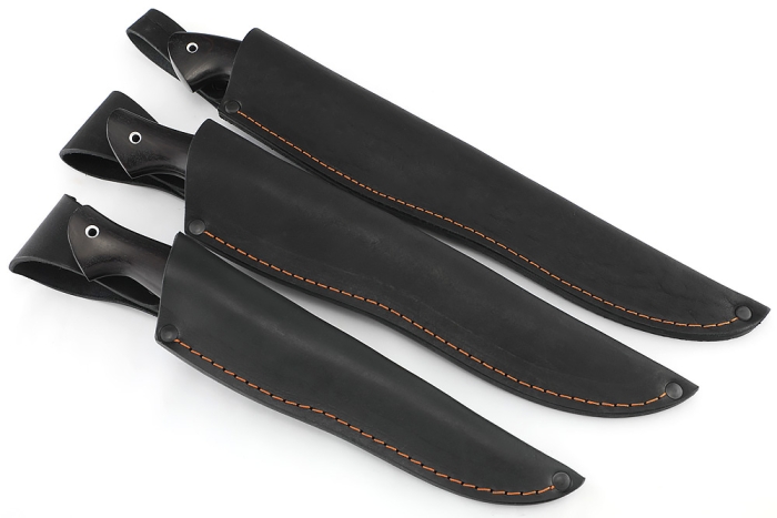 Комплект из 3-х филейных ножей узких, кованая сталь 95х18 рукоять вставка акрил синий, черный граб