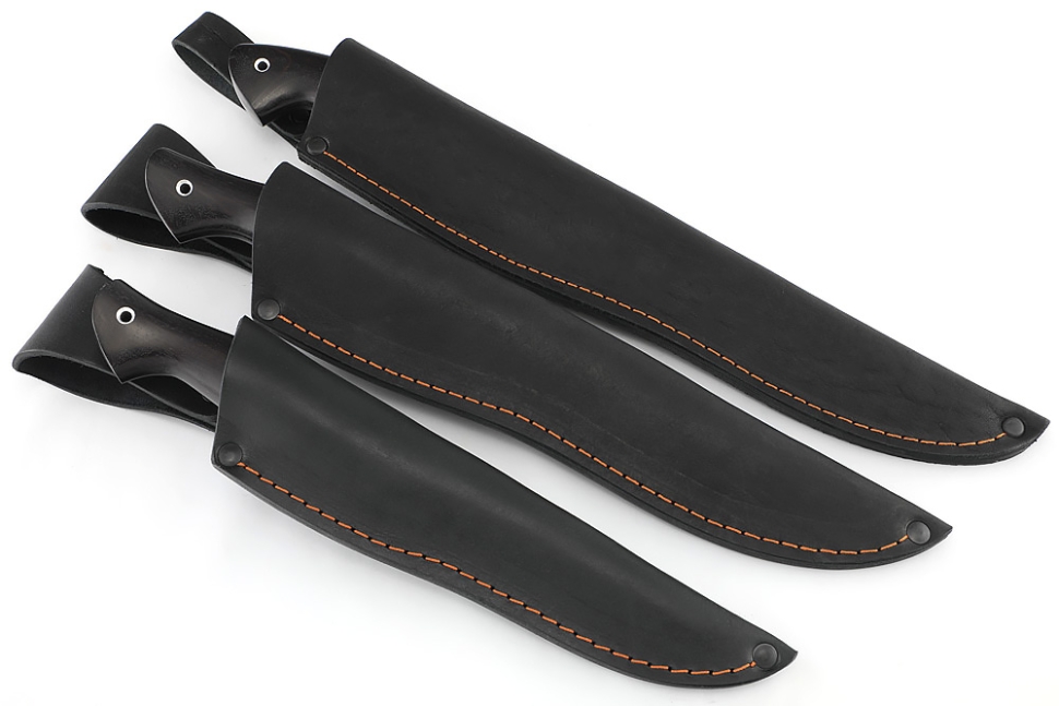 Комплект из 3-х филейных ножей узких, кованая сталь 95х18 рукоять вставка акрил синий, черный граб