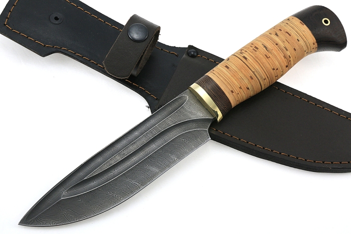Нож Глухарь (дамаск-долы, береста)