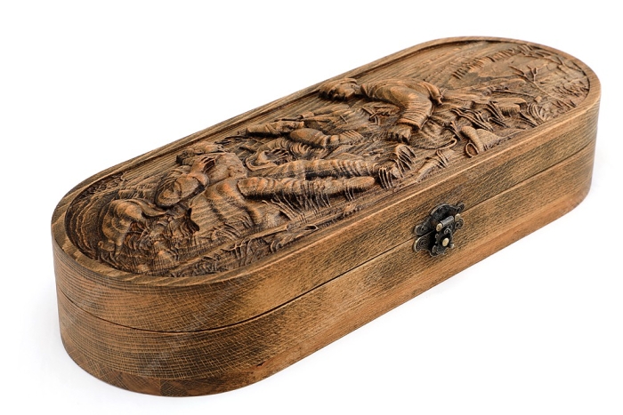 Футляр для ножа №5 (дерево - бук) охотники на привале