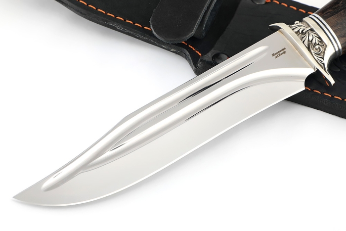 Нож Атака (х12МФ- долы, мельхиор карельская береза коричневая)