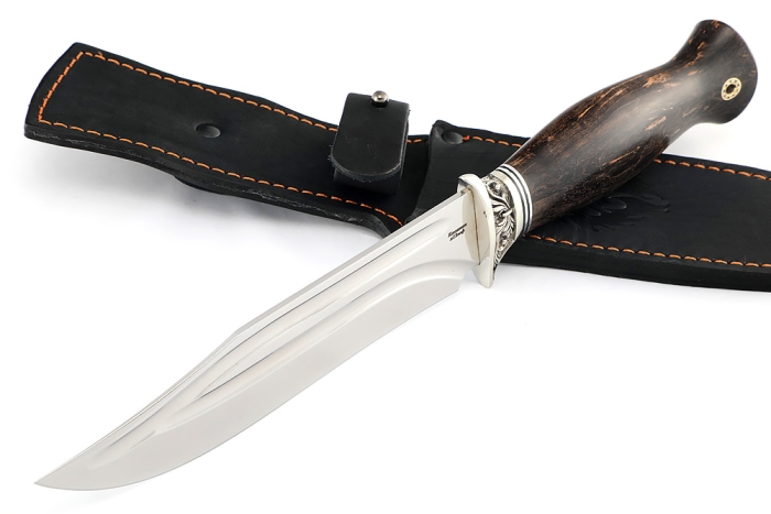 Нож Атака (х12МФ- долы, мельхиор карельская береза коричневая)