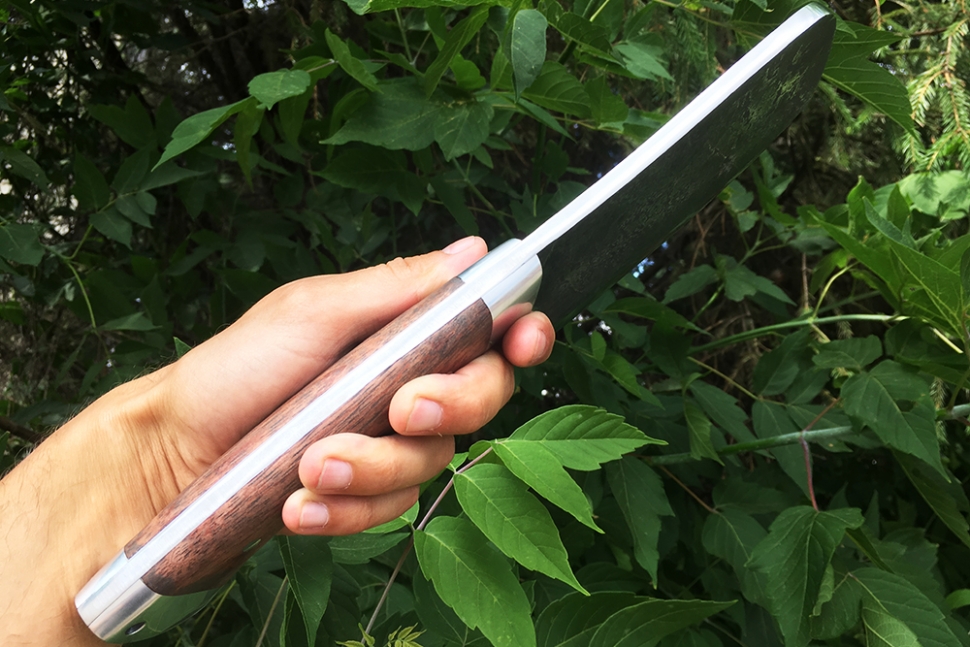 Топорик охотничий (сталь х12МФ со следами ковки, рукоять бубинга-дюраль) цельнометаллический 