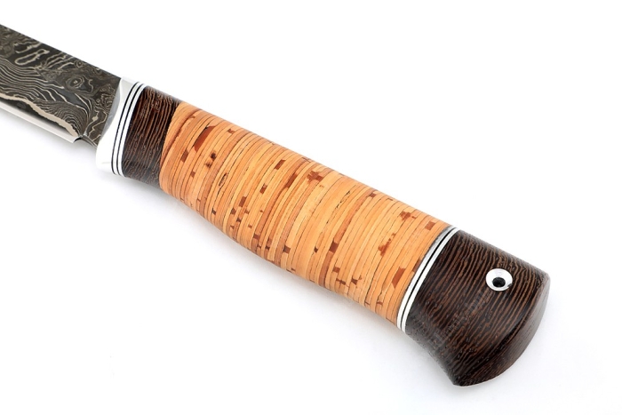 Нож Зубатка-2 (ламинат - 9ХС и дамаск с никелем, рукоять береста, венге, дюрвль)