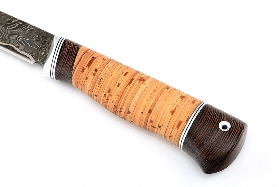 Нож Зубатка-2 (ламинат - 9ХС и дамаск с никелем, рукоять береста, венге, дюрвль)