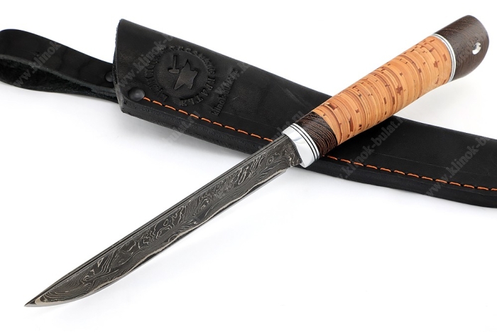 Нож Зубатка-2 (ламинат - 9ХС и дамаск с никелем, рукоять береста, венге, дюрвль)