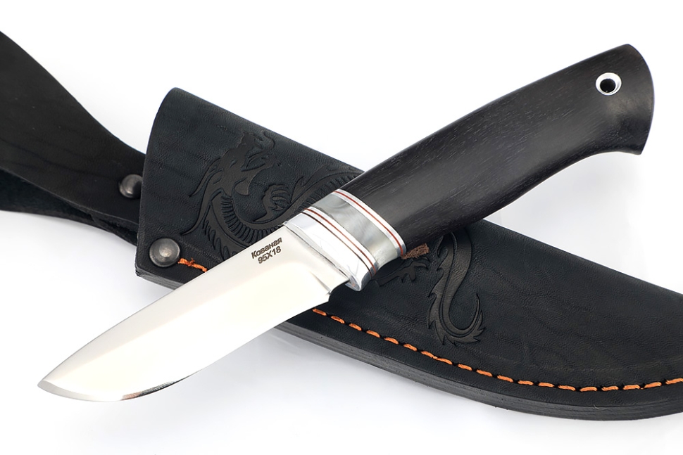 Нож Соболёк (95х18, вставка акрил белый, черный граб)