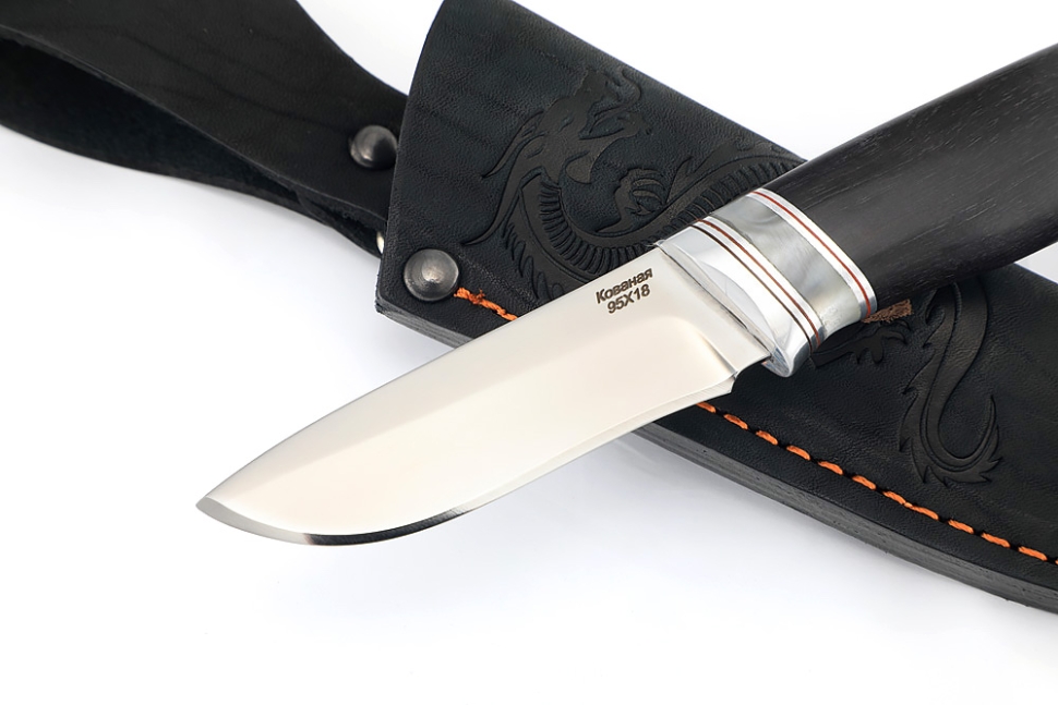 Нож Соболёк (95х18, вставка акрил белый, черный граб)