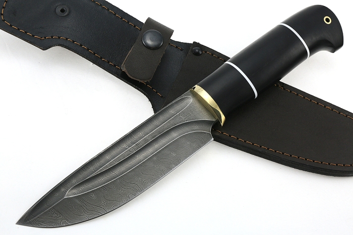 Нож Глухарь (дамаск-долы, чёрный граб)