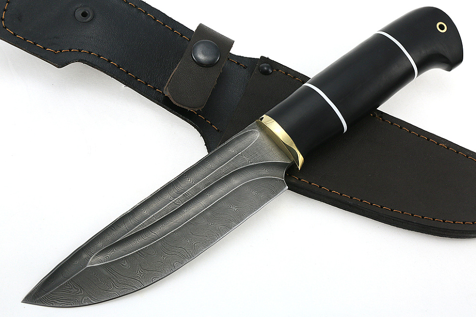Нож Глухарь (дамаск-долы, чёрный граб)