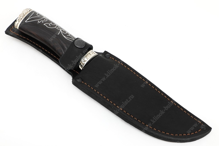 Нож Глухарь (S390, черный граб, инкрустация, мельхиор) резная рукоять (1)