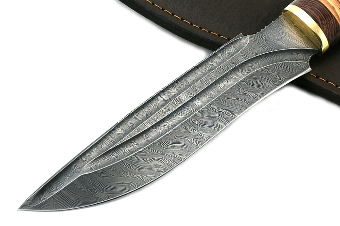 Нож Викинг (дамаск-долы, береста)