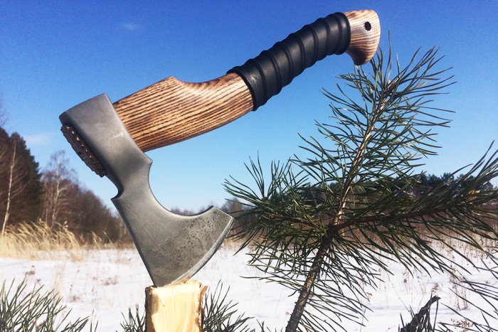 Топор средний №2 (сплав УГЛЕРОД+ХВГ, рукоять - ясень, кожа)