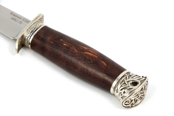 Нож Гладиатор (S390, коричневая стабилизированная карельская берёза - мельхиор)