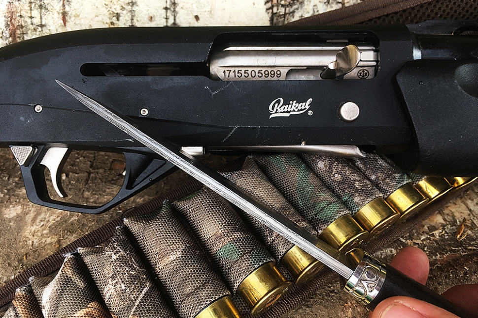 Нож Стрела (ламинат - 9ХС и дамаск с никелем, рукоять чёрный граб, гарда мельхиор)