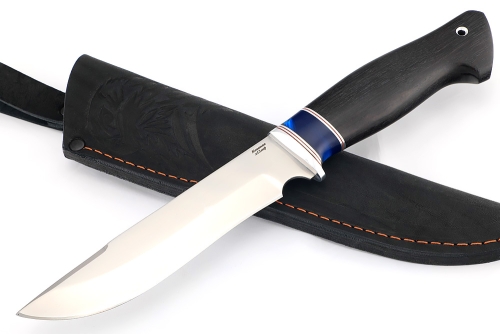 Нож Флагман (х12МФ, вставка акрил синий, чёрный граб)