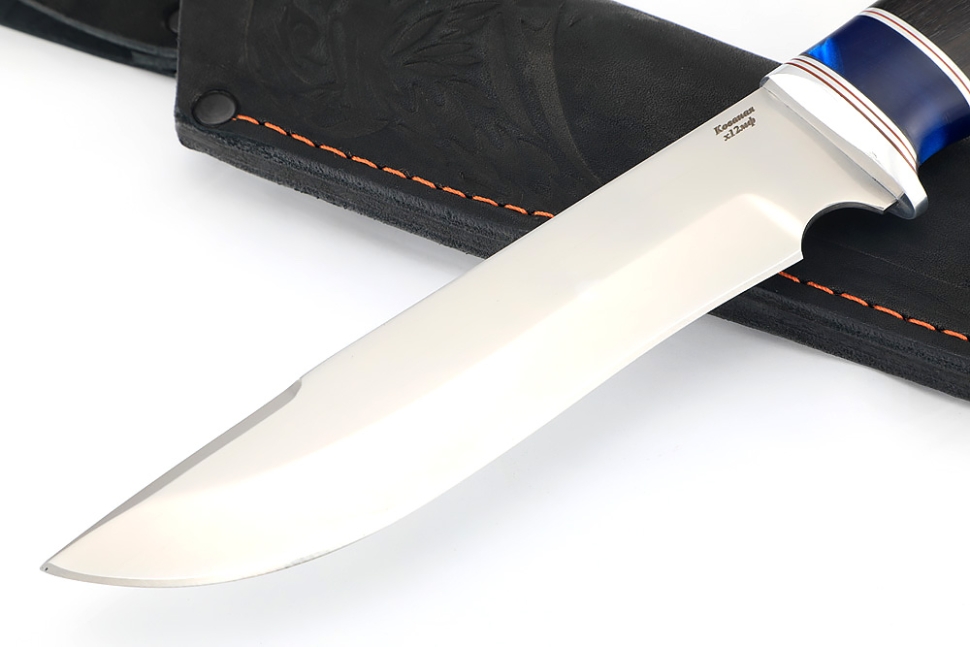 Нож Флагман (х12МФ, вставка акрил синий, чёрный граб)