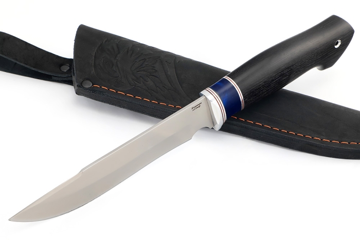 Нож Флагман (х12МФ, вставка акрил синий, чёрный граб)