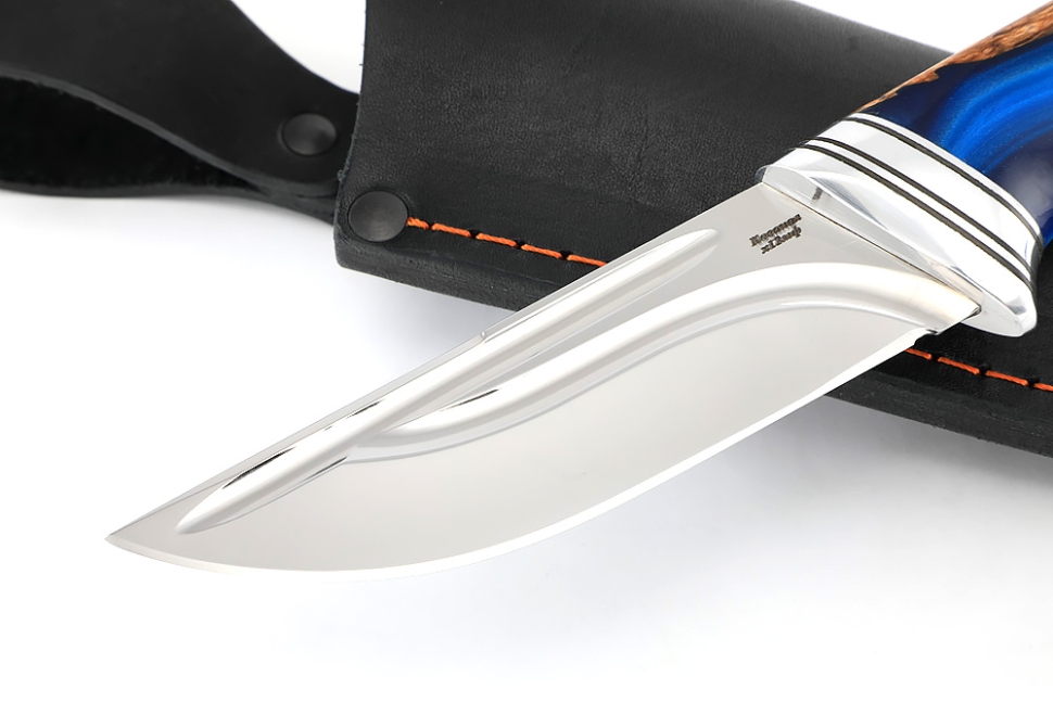 Нож Барсук (х12МФ-долы, гибрид карельская берёза, акрил синий)