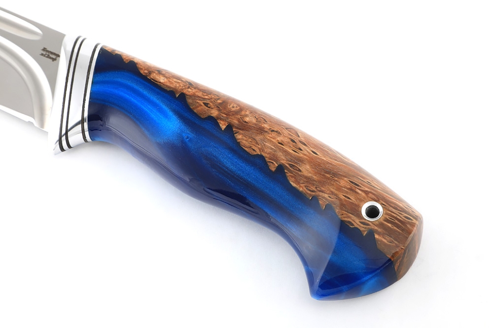 Нож Барсук (х12МФ-долы, гибрид карельская берёза, акрил синий)